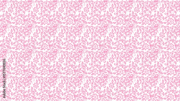 Fototapeta Seamless pattern of pink floral design with leaves and flowers on a white background surface design