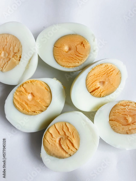 Obraz Top View of Boiled Egg on White Plate