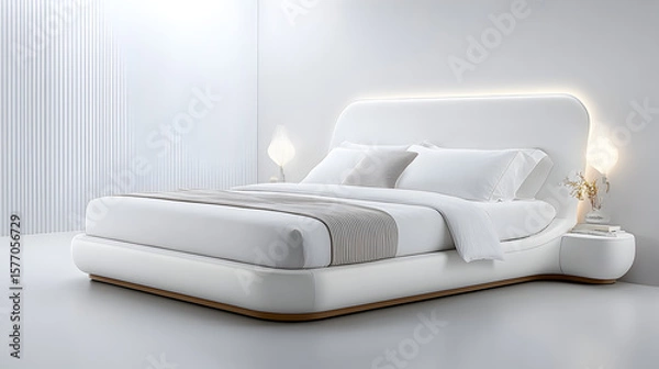 Obraz Modern double bed minimalist cutout white background
