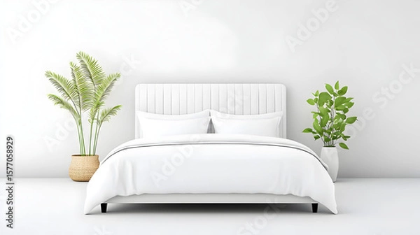 Obraz Modern double bed minimalist cutout white background