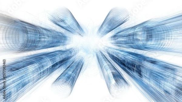 Fototapeta Dynamic Abstract Digital Blue Wireframe Cylinders