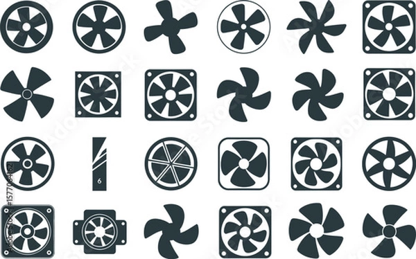Fototapeta Vector art of a collection of various fan designs showcases different cooling solutions for computers and electronic devices, isolated on white background