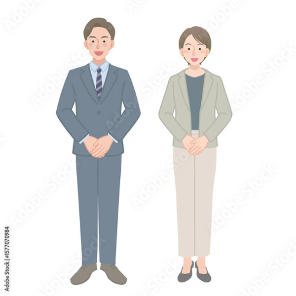Obraz 笑顔で接客するサラリーマンの男女