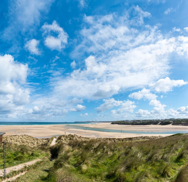 Fototapeta The mouth of the River Hayle seen from Lelant Towans. Hayle Towans can be seen on th eother side of the river.
