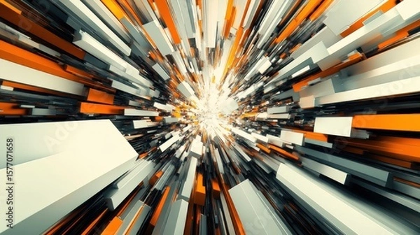 Fototapeta Dynamic Abstract 3d Explosion Of Rectangular Bars