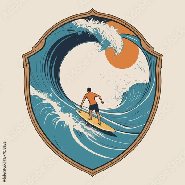 Obraz Surfer Riding a Giant Wave Minimalist Ocean Crest T-Shirt Design