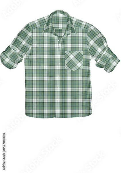 Fototapeta Mens Green and White Plaid Long Sleeve Shirt Casual Button Down Top Apparel