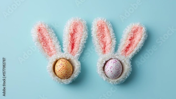 Fototapeta Easter Eggs Displayed In Fluffy Bunny Ears