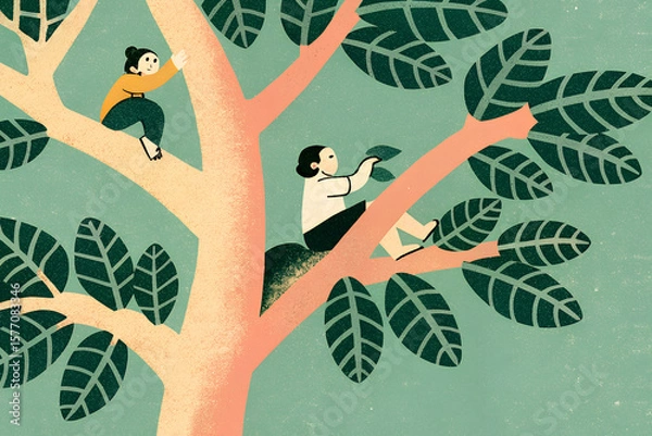 Obraz 巨木の枝に座る2人の女性
