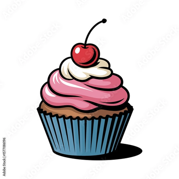 Obraz stylized cupcake with pink frosting and cherry vector art