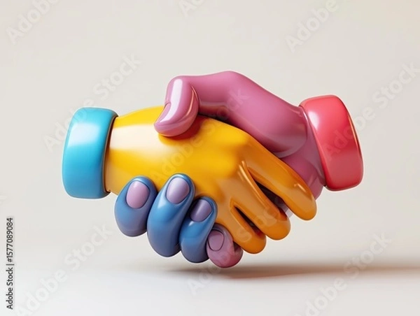 Fototapeta Vibrant 3D Handshake Icon Symbolizing Partnership and Collaboration Agreement