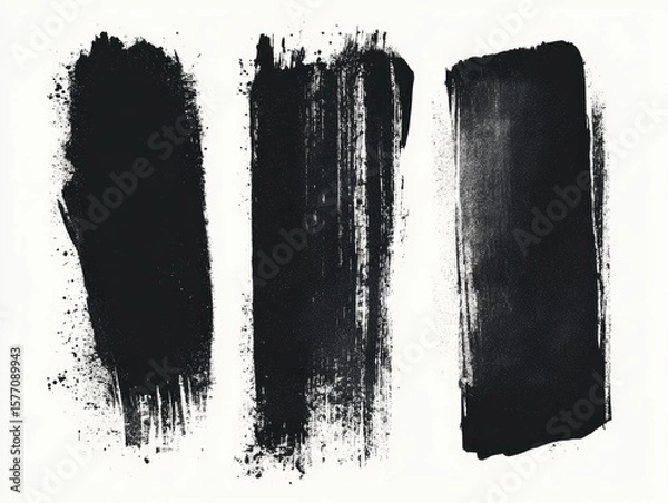 Fototapeta Abstract grunge brush strokes in flat black vector style illustration