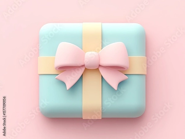Fototapeta Minimalist 3D icon of a gift box in pastel colors, perfect for celebrations and special occasions, clean background, soft lighting