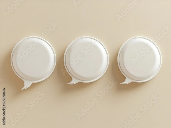 Fototapeta Minimalist 3D speech bubbles on cream background for communication concepts