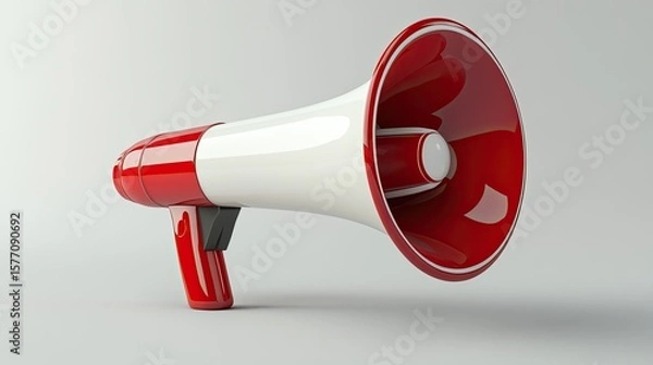 Fototapeta Vivid 3D megaphone icon in red and white conveying communication and announcement themes with a modern look