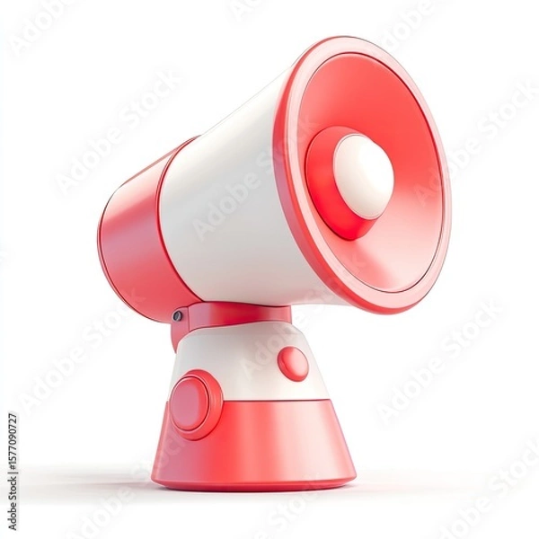 Fototapeta Captivating 3D Cartoonish Megaphone Icon in Red and White for Announcements