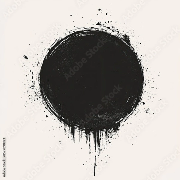 Fototapeta Grunge Black Circle with Dripping Paint Effect - Abstract Vector Design