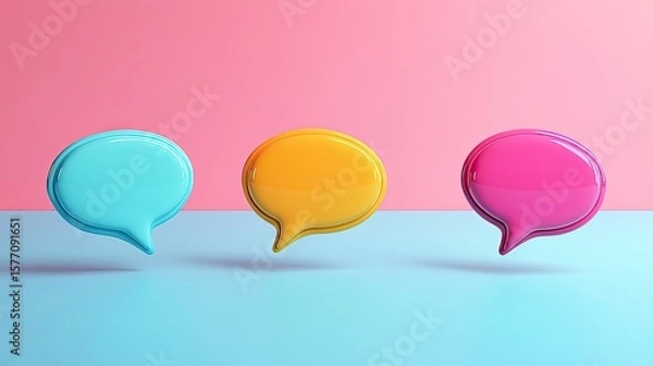 Fototapeta Vibrant assortment of 3D speech bubbles in captivating colors, showcasing communication and expression against a bright backdrop