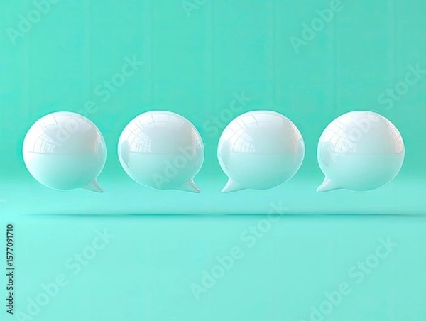 Fototapeta Set of four rounded 3D speech bubbles in white against a vibrant teal background