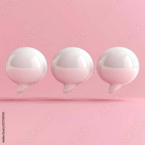 Fototapeta Set of four white 3D speech bubbles in soft minimalist style on pink background