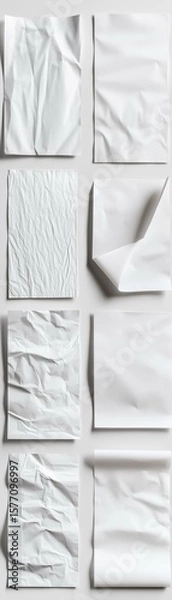 Fototapeta white paper wrinkled poster template ,blank glued creased paper sheet mockup.white poster mockup on wall. empty paper mockup.