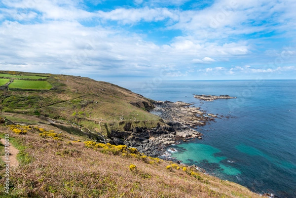 Fototapeta River Cove and The Carracks from Trevega Cliff, between St Ives and Zennor, Cornwall.