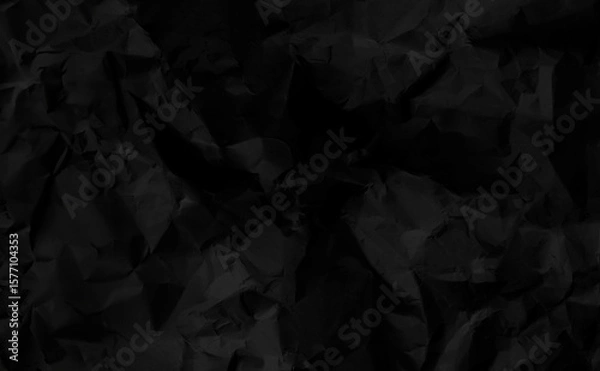Obraz Paper crumpled background texture black wall abstract dark design wrinkled old wheat folder poster, art retro card grunge stone concrete wallpaper board cavas surface creased torn rough.