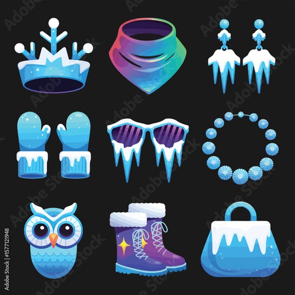 Fototapeta 2d vector illustration icon, set of vibrant representing unique winter activities and sports
