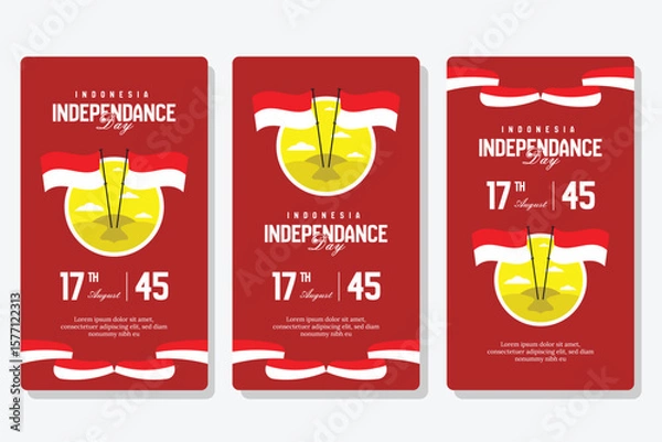 Fototapeta indonesia Independence day  social media template collection on red design