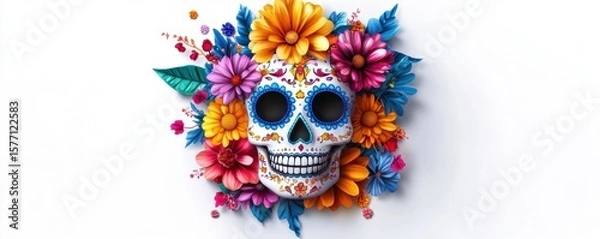 Fototapeta Mexican Sugar Skulls on Day of the Dead Halloween Background for Dia Background, De
