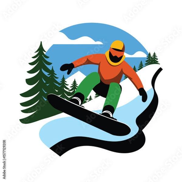Obraz 2d vector illustration icon, set of vibrant representing unique winter activities and sports
