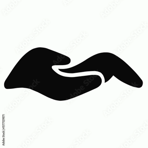 Fototapeta Minimalist black silhouette of two hands forming a caring gesture. Perfect for concepts like support, protection, unity, healthcare, charity, wellness, and safety branding.