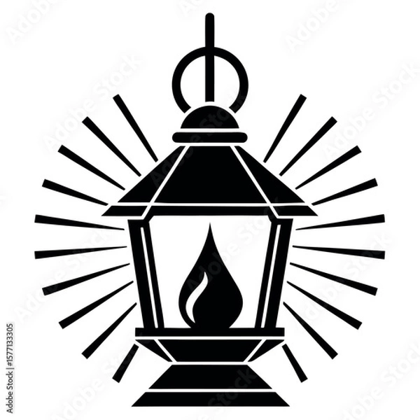 Obraz A candle lantern with light rays vector illustration.
