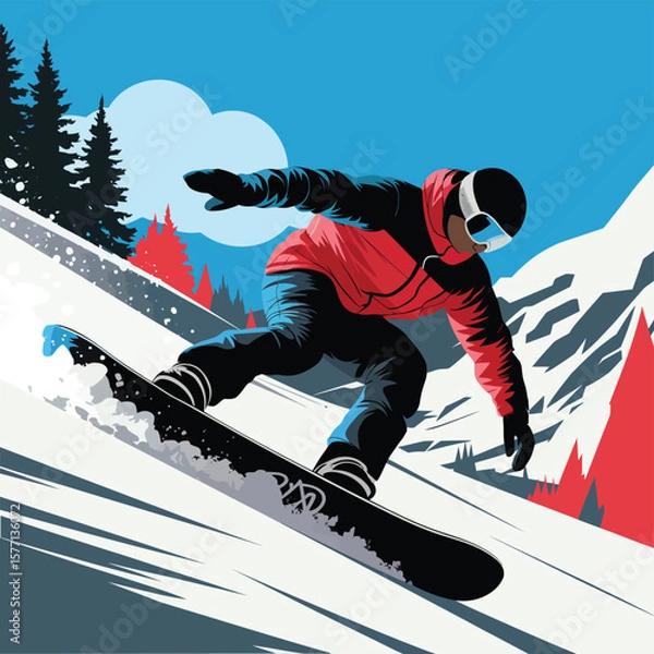 Obraz 2d vector illustration icon, set of vibrant representing unique winter activities and sports
