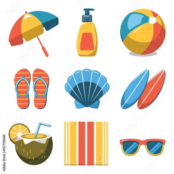 Obraz 2d vector illustration icon, set of vibrant representing unique winter activities and sports
