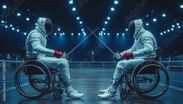 Obraz Two fencers in wheelchairs, facing each other