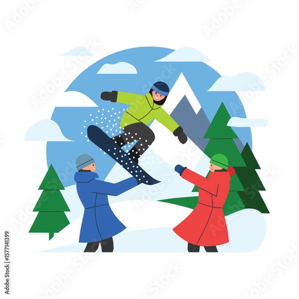 Obraz 2d vector illustration icon, set of vibrant representing unique winter activities and sports
