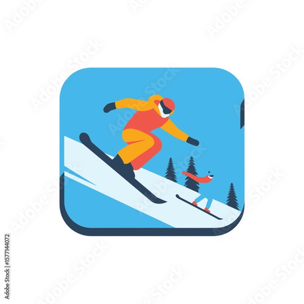 Obraz 2d vector illustration icon, set of vibrant representing unique winter activities and sports
