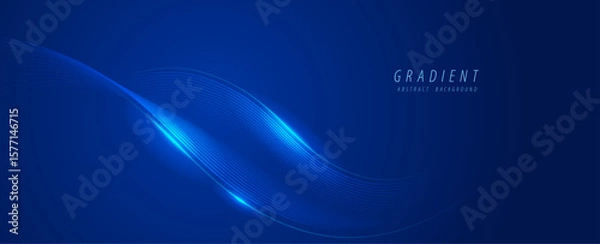 Fototapeta Dark futuristic background with smooth blue gradients and glowing light wave effects. Ideal for tech presentations, landing pages, and digital UI design.
