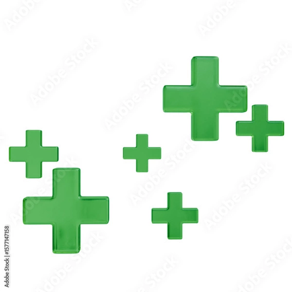 Obraz Scattered, translucent, lime-green plus signs, varying in size, subtly overlapping ; a simple, graphic design