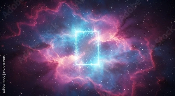 Fototapeta Vibrant universe background showcasing an ethereal portal against a canvas of swirling nebulae and twinkling starlight