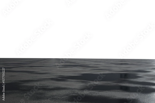Fototapeta dark image depicting a flat, reflective surface with subtle texture and faint, horizontally-aligned light streaks near the horizon, suggesting a vast, empty expanse under a dark sky.  