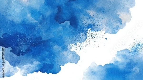 Obraz Abstract Blue Watercolor Splashes on White