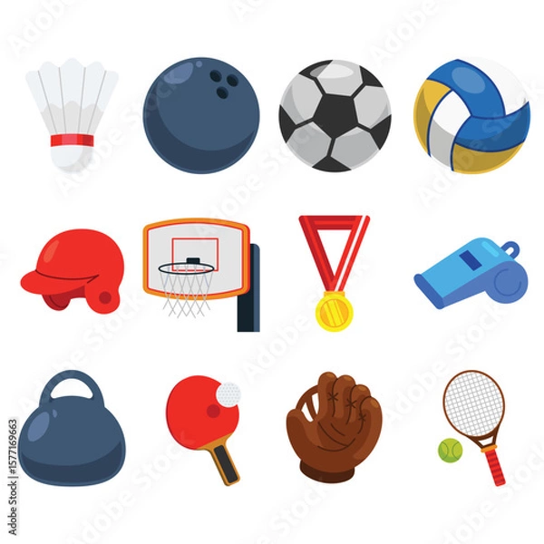 Obraz Flat Style Clip Art of Sport Activity with Exercise Equipment