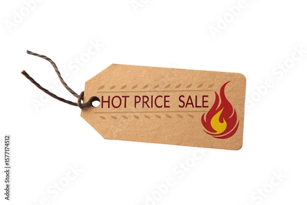 Fototapeta Hot price sale tag with fire icon and twine isolated on transparent background