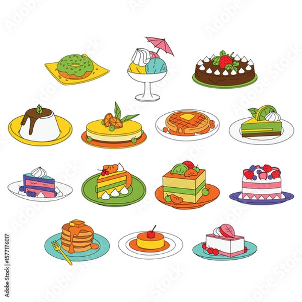 Obraz Colorful Cake Dessert Drawing with Vibrant Fun Sweet Food Fill Line