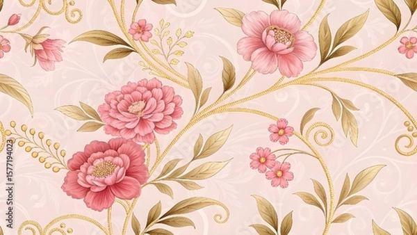 Fototapeta Elegant Floral and Golden Swirl Patterns on Pink and Beige Backgrounds
Luxury Botanical Designs with Shimmering Gold Accents and Jewel Tones
Intricate Gold Filigree and Floral Motifs in Red, Blue, and