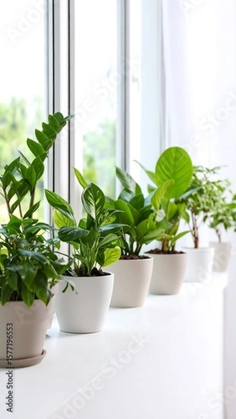 Obraz Row of potted plants on a windowsill