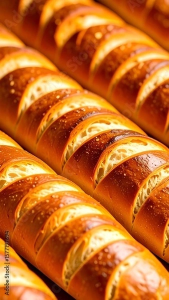 Obraz Rows of golden, sliced loaves