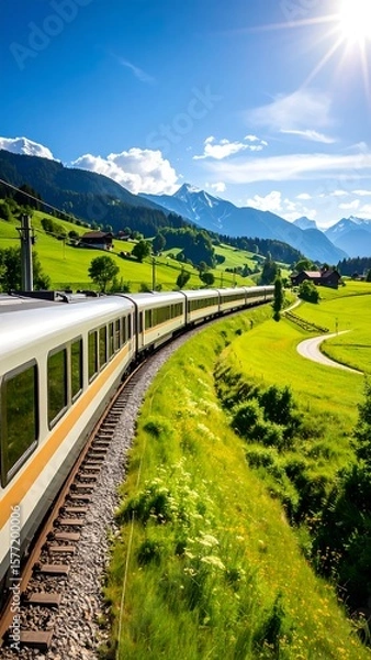 Obraz Scenic train through alpine valley